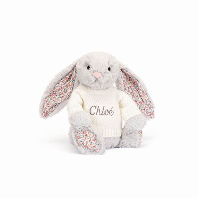 Jellycat Blossom Silver Bunny with Cream Jumper USA | 91025VRNS